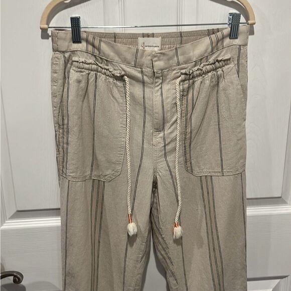 By Anthropologie linen cotton blend cream & gray stripe pants size S - Picture 3 of 9
